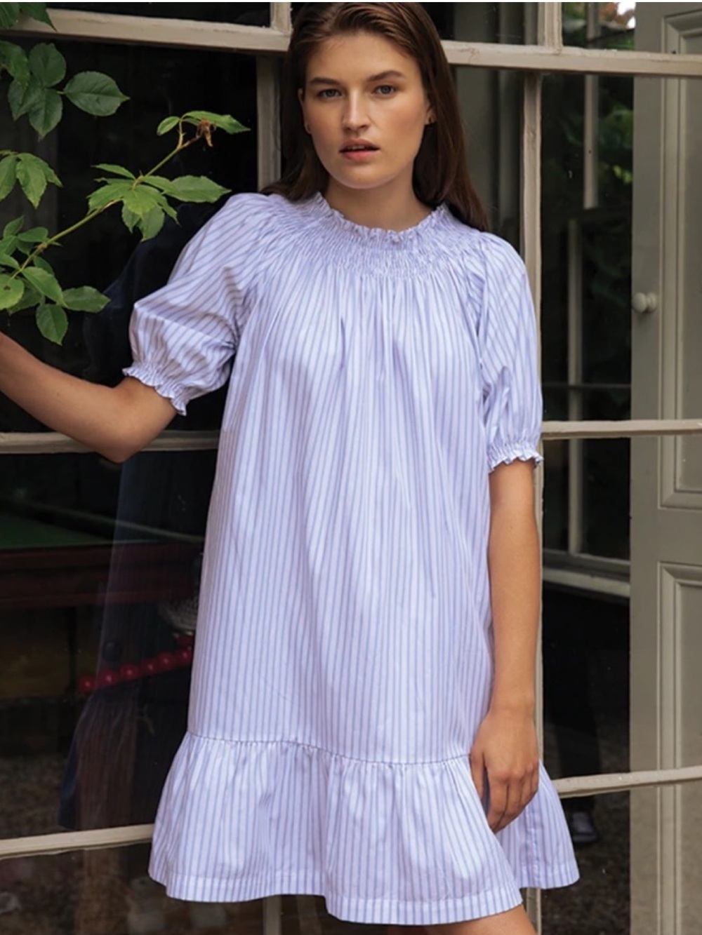 LAKE Veranda Dress in Powder Blue White Stripe Size XL Coastal Luxury.     Sk4